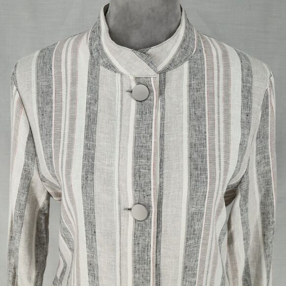 Jones NY Jacket Womens Medium Ivory Gray Linen Blend Mandarin Collar Blazer - Picture 8 of 16